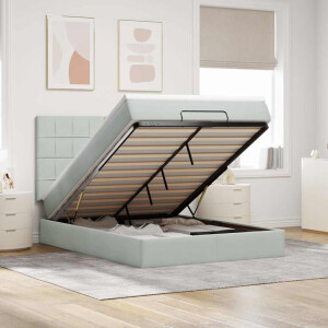 vidaXL Ottoman bed met matrassen en LED's 140x200cm fluweel lichtgrijs