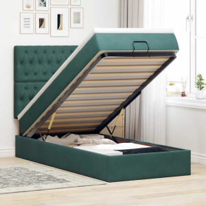 vidaXL Ottoman bed met matrassen en LED's 90x200cm fluweel donkergroen