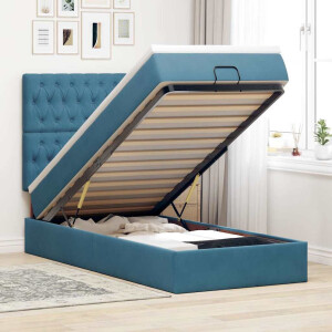 vidaXL Ottoman bed met matrassen en LED's 90x200cm fluweel donkerblauw