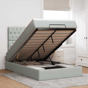 vidaXL Ottoman bed met matrassen en LED's 120x200cm fluweel lichtgrijs