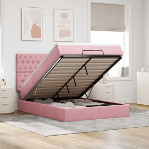vidaXL Ottoman bed met matrassen en LED's 140x200cm fluweel roze