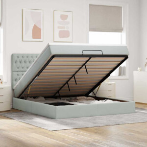 vidaXL Ottoman bed met matrassen en LED's 180x200cm fluweel lichtgrijs
