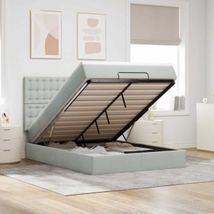 vidaXL Ottoman bed met matrassen en LED's 140x200cm fluweel lichtgrijs
