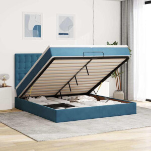 vidaXL Bed poef met matrassen en leds 200x200 cm fluweel donkerblauw