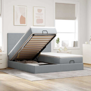 vidaXL Ottoman bed met matrassen en LED's 160x200cm stof lichtgrijs