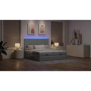 vidaXL Bedframe met matrassen 200x200cm stof lichtgrijs