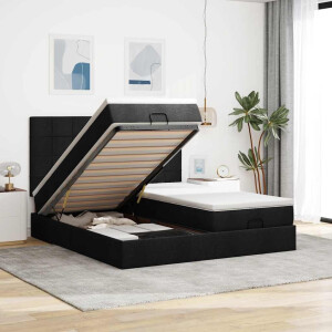 vidaXL Ottoman bed met matrassen en LED's 180x200cm stof zwart