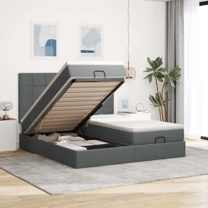 vidaXL Ottoman bed met matrassen en LED's 200x200cm stof donkergrijs