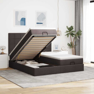 vidaXL Ottoman bed met matrassen en LED's 200x200cm stof donkerbruin