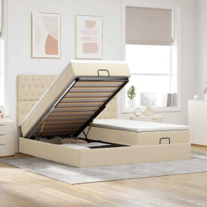 vidaXL Ottoman bed met matrassen en LED's 180x200cm stof crèmekleurig