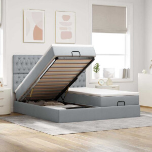vidaXL Ottoman bed met matrassen en LED's 200x200cm stof lichtgrijs