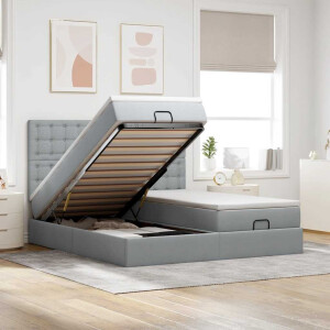 vidaXL Ottoman bed met matrassen en LED's 160x200cm stof lichtgrijs