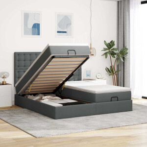 vidaXL Ottoman bed met matrassen en LED's 180x200cm stof donkergrijs