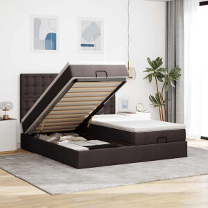 vidaXL Ottoman bed met matrassen en LED's 200x200cm stof donkerbruin