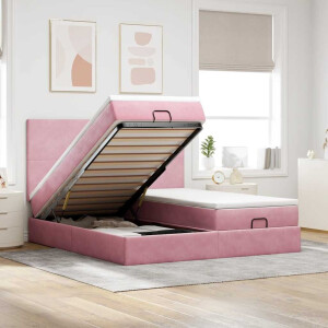 vidaXL Ottoman bed met matrassen en LED's 160x200cm fluweel roze
