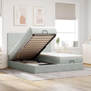 vidaXL Ottoman bed met matrassen en LED's 180x200cm fluweel lichtgrijs
