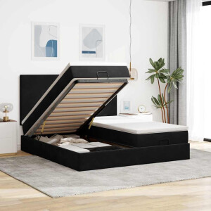 vidaXL Ottoman bed met matrassen en LED's 200x200cm fluweel zwart