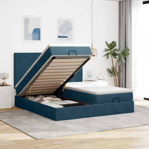vidaXL Bed poef met matrassen en leds 200x200 cm fluweel donkerblauw
