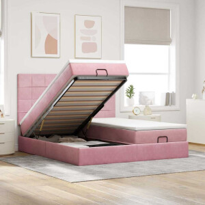vidaXL Ottoman bed met matrassen en LED's 160x200cm fluweel roze