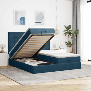 vidaXL Bed poef met matrassen en leds 200x200 cm fluweel donkerblauw