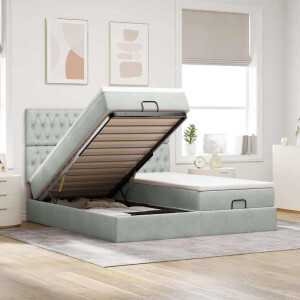 vidaXL Ottoman bed met matrassen en LED's 200x200cm fluweel lichtgrijs
