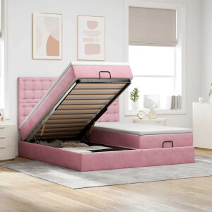 vidaXL Ottoman bed met matrassen en LED's 160x200cm fluweel roze