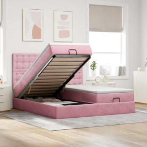 vidaXL Ottoman bed met matrassen en LED's 180x200cm fluweel roze