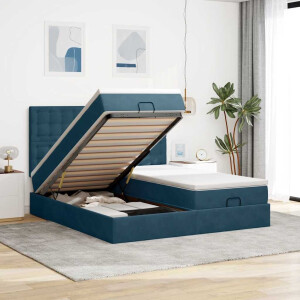 vidaXL Bed poef met matrassen en leds 200x200 cm fluweel donkerblauw