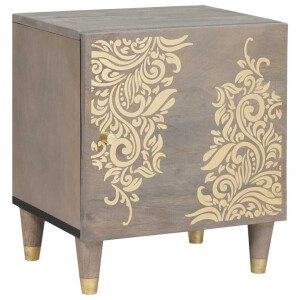 vidaXL Nachtkastje met Deur Grijs 40 x 33 x 46 cm Massief Mango Hout