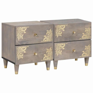 vidaXL Nachtkastje 2 pcs Grijs 40 x 33 x 46 cm Massief Mango Hout