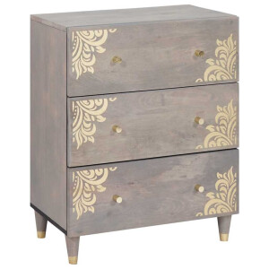 vidaXL Dressoir Grijs en Goud 60 x 33.5 x 75 cm Massief mangohout
