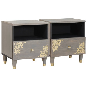 vidaXL Nachtkastje 2 pcs Grijs 40 x 33 x 46 cm Massief Mango Hout