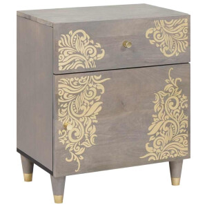 vidaXL Nachtkastje met Deur Grijs 50 x 33 x 60 cm Massief Mango Hout