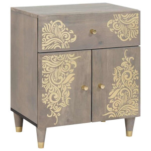 vidaXL Nachtkastje met Deur Grijs 50 x 33 x 60 cm Massief Mango Hout