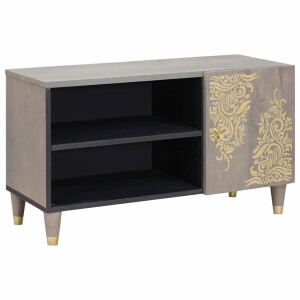 vidaXL TV-kast Grijs en Goud 80 x 31,5 x 46 cm Massief mangohout