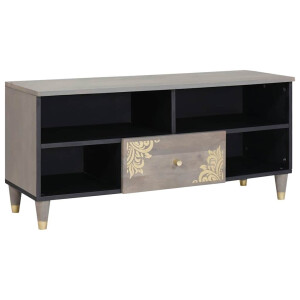 vidaXL TV-kast Grijs en Goud 100 x 33.5 x 46 cm Massief mangohout
