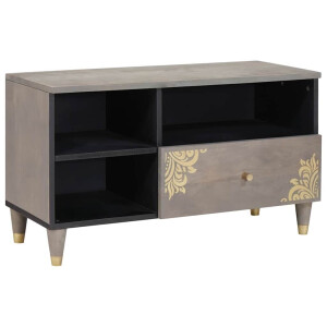vidaXL TV-kast Grijs en Goud 80 x 33.5 x 46 cm Massief mangohout
