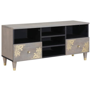 vidaXL TV-kast Grijs en Goud 100 x 33.5 x 46 cm Massief mangohout