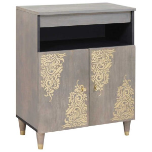 vidaXL Dressoir Grijs en Goud 60 x 33 x 75 cm Massief Mango Hout