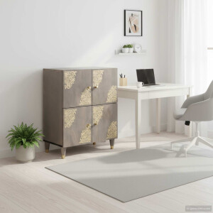 vidaXL Dressoir Grijs en Goud 60 x 33 x 75 cm Massief Mango Hout