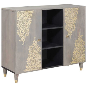vidaXL Dressoir Grijs en Goud 90 x 33.5 x 75 cm Massief mangohout