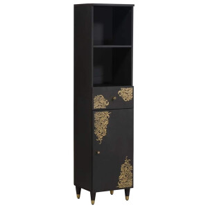 vidaXL Badkamerkast met lade Zwart 38 x 33 x 160 cm Massief Mango Hout