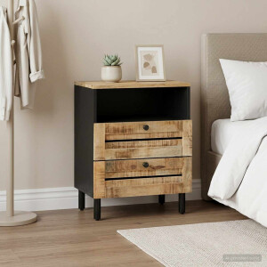 vidaXL Nachtkastje Bruin en zwart 50 x 33 x 60 cm Massief Mango Hout