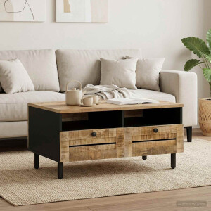 vidaXL Salontafel Bruin en zwart 80 x 54 x 40 cm Massief Mango Hout