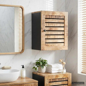 vidaXL Hangkast Bruin en zwart 38 x 33,5 x 48 cm Massief Mango Hout