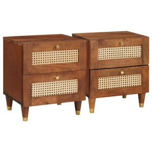 vidaXL Nachtkastje 2 pcs Bruin 40 x 33,5 x 46 cm Massief acaciahout