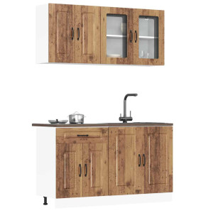 vidaXL 4-delige Keukenkastenset Kalmar bewerkt hout oud houtkleurig