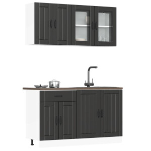 vidaXL 4-delige Keukenkastenset Lucca bewerkt hout zwart