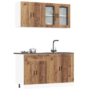 vidaXL 4-delige Keukenkastenset Porto bewerkt hout oud houtkleurig