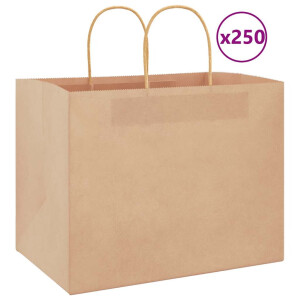 vidaXL Papieren zakken 250 st met hengsels 32x22x24 cm bruin